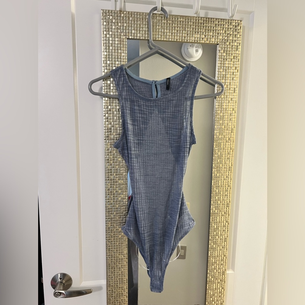 DENIM COLORED BODY SUIT BY BLANC… NEW WITHOUT TAGS… ONE SIZE…